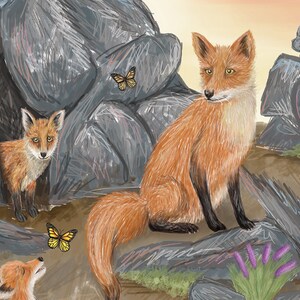 Fox Art Print Fox Painting Fox Art Fox Family Baby Fox Art Nature Art Adorable Baby Animals image 3