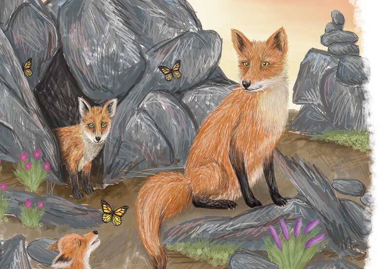 Fox Art Print Fox Painting Fox Art Fox Family Baby Fox Art Nature Art Adorable Baby Animals image 3