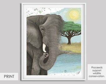 Elephant in Safari Art Print - Supports Wildlife Conservation