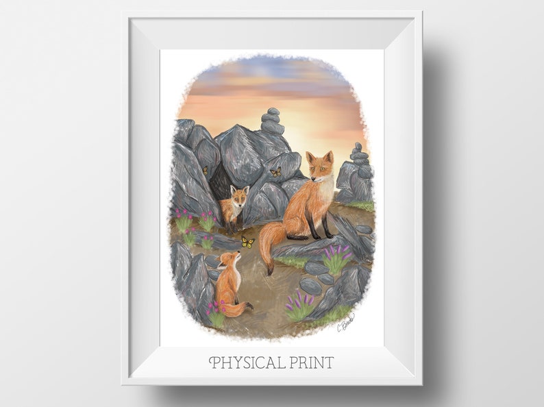 Fox Art Print Fox Painting Fox Art Fox Family Baby Fox Art Nature Art Adorable Baby Animals image 1