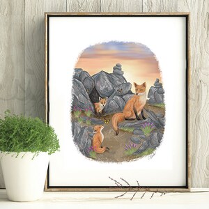 Fox Art Print Fox Painting Fox Art Fox Family Baby Fox Art Nature Art Adorable Baby Animals image 2