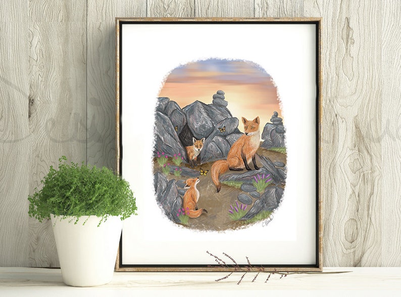 Fox Art Print Fox Painting Fox Art Fox Family Baby Fox Art Nature Art Adorable Baby Animals image 2