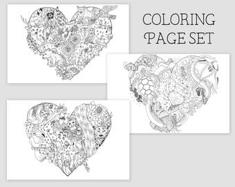 Animal Coloring - Nature Coloring Page - Adult Coloring Page - Printable Coloring - Colouring Pages - Animal Art - Forest Art - Coloring Set