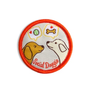 Social Doggie | Dog Merit Badge, Iron On Embroidered patch, Dog Scout achievement badge