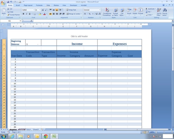 Income and Expense Register Excel Spreadsheet Template | Etsy