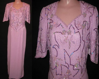 Short sleeve Lilac beaded gown #1547