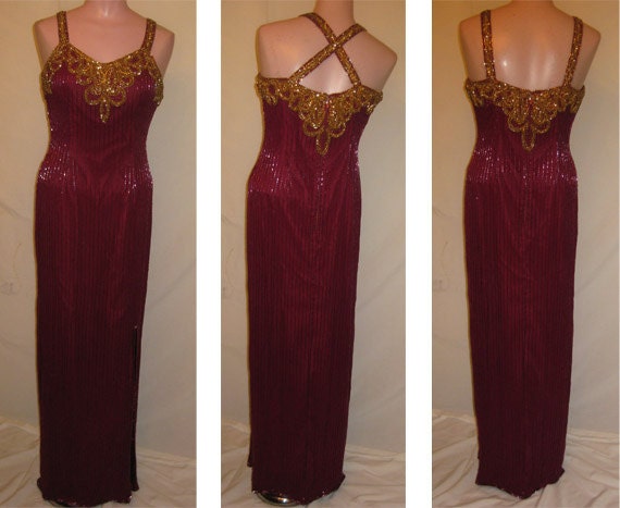 Wine gown with gold beading#863 - image 1