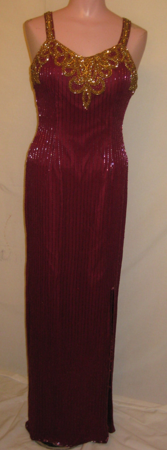 Wine gown with gold beading#863 - image 2