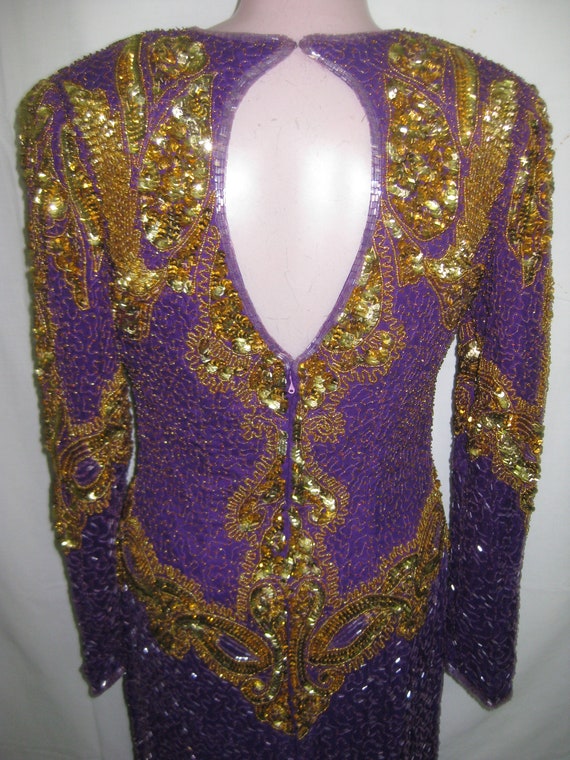 Long sleeve Pur/gold gown#381 - image 4