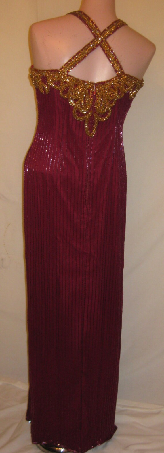 Wine gown with gold beading#863 - image 5