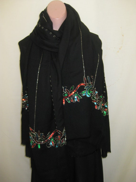 Black/multi sequins shawl - image 6