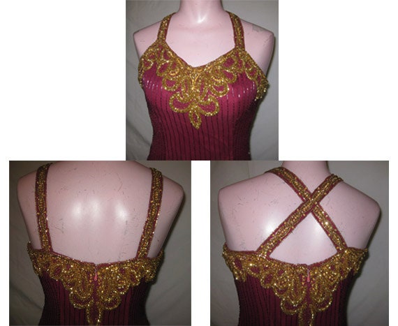 Wine gown with gold beading#863 - image 4