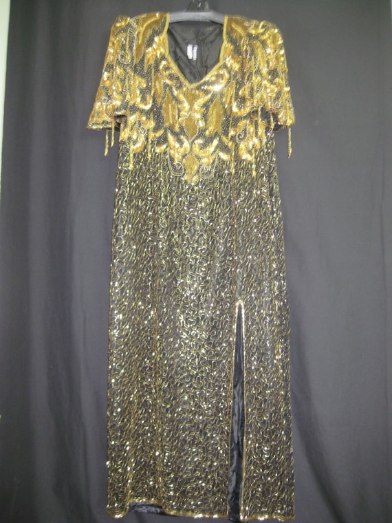 Black/gold long gown#7021