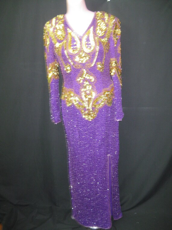 Long sleeve Pur/gold gown#381 - image 5