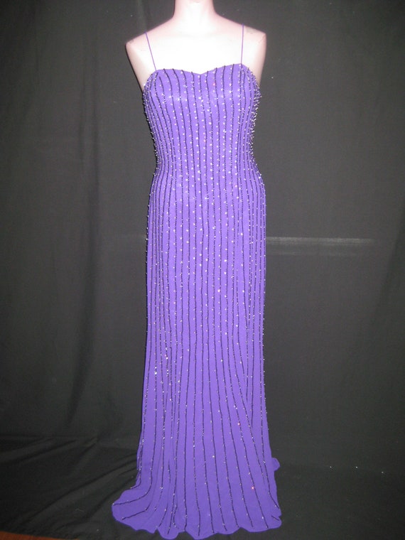 Long purple beaded gown #7502