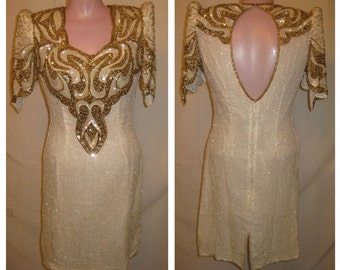 Ivory and gold beaded dress #326