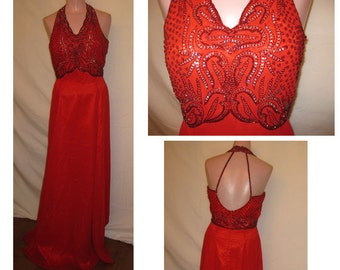 Red and silver beaded long gown #4