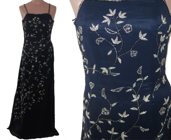 Navy Blue beaded dress # 9526