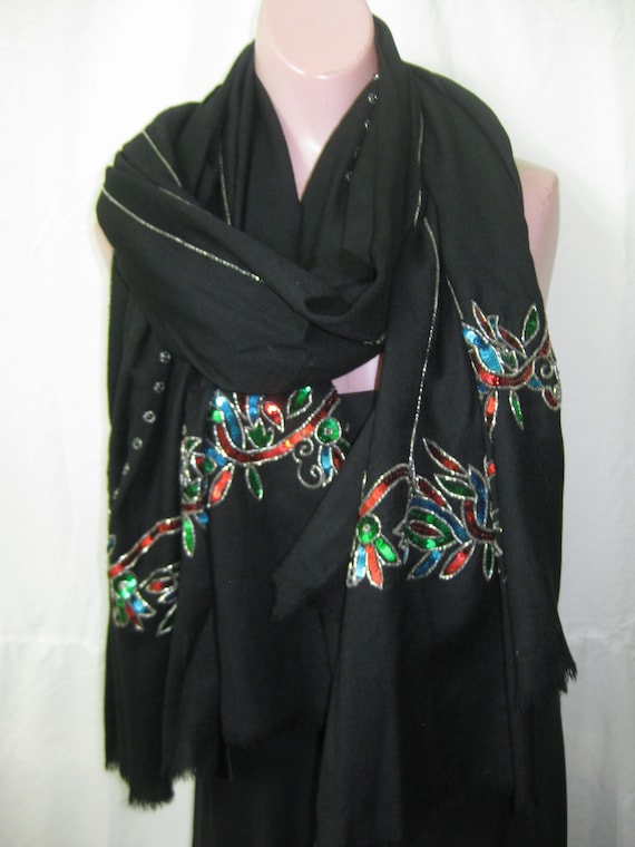 Black/multi sequins shawl