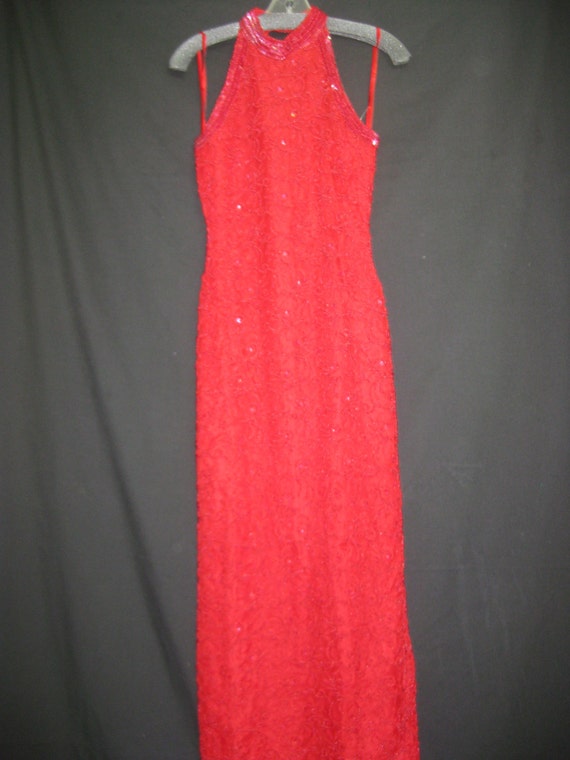 Lace red beaded gown#43