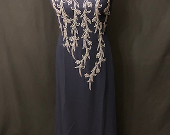 Navy Blue beaded dress #9503