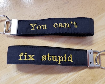 Sarcastic  "You can't fix stupid" fob key holder