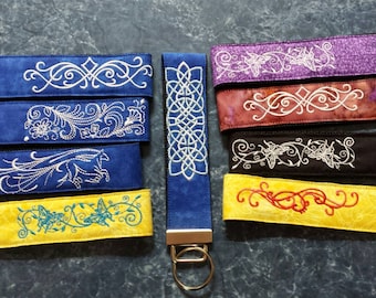 Embroidered wristlet keychain