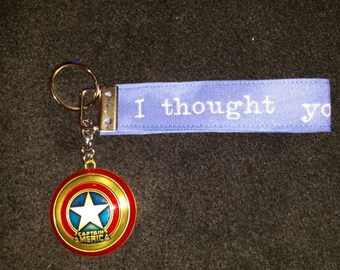 Captain America inspired wristlet keychain embroidered "I thought you were smaller"