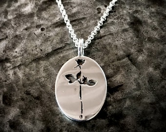 Depeche Mode pendant, Enjoy The Silence oval rose pendant, unisex rose pendant, rock music icon pendant, 80s music, band icon, 90s music