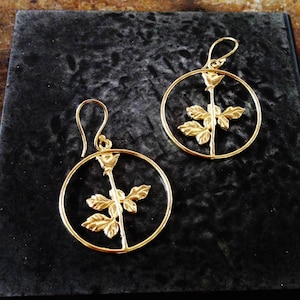 Depeche Mode Violator Rose 14K yellow solid gold earrings, enjoy the silence, round earrings, 80s music, flower earrings, nature earrings