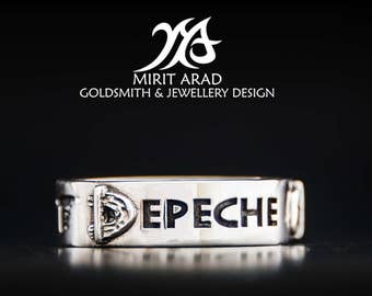Depeche Mode ring, sterling silver unisex marriage band, alternative marriage band, Dave Gahan, music lovers, 80s music band ,rocker jewelry