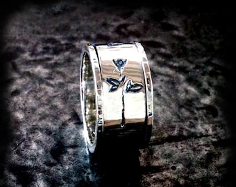 Depeche Mode ring, wide icons spinner ring, rose ring, rockstar jewelry, alternative marriage bands, 80s band ,rock music lover ring