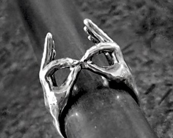 Depeche Mode ring, World In My Eyes ring ,realistic ring, hands ring, sculpture ring, Martin Gore, Dave Gahan, eyes mask ring, 80 music ring