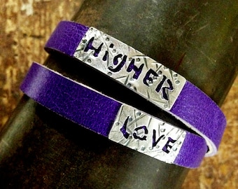 Depeche Mode SOFAD Higher Love sterling silver & leather wrapping bracelet,depeche music,leather bracelet,devotion jewelry,music band cuff
