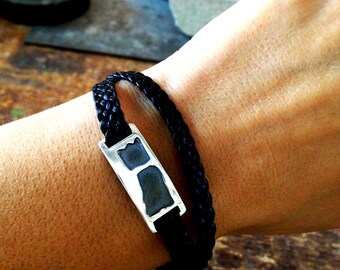 Martin Gore devotional figure sterling silver & leather wrapping bracelet,dm jewelry,leather bracelet,devotion jewelry,music band cuff,sofad