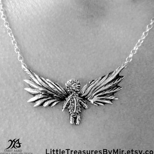 Depeche Mode pendant, angel pendant, black angel pendant, silver wings pendant, feather pendant, little man pendant, music lovers pendant