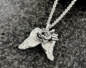 Depeche Mode art jewelry, Ghosts Again Memento Mori charm pendant, rock band icon, goth pendant, flowers pendant, small angel wings pendant