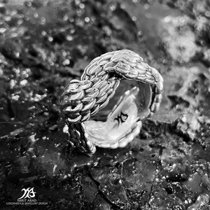 14K solid white gold dome shape wings ring, oriental style wedding ring, feathers unisex ring, wide bridal ring, Depeche Mode inspired ring