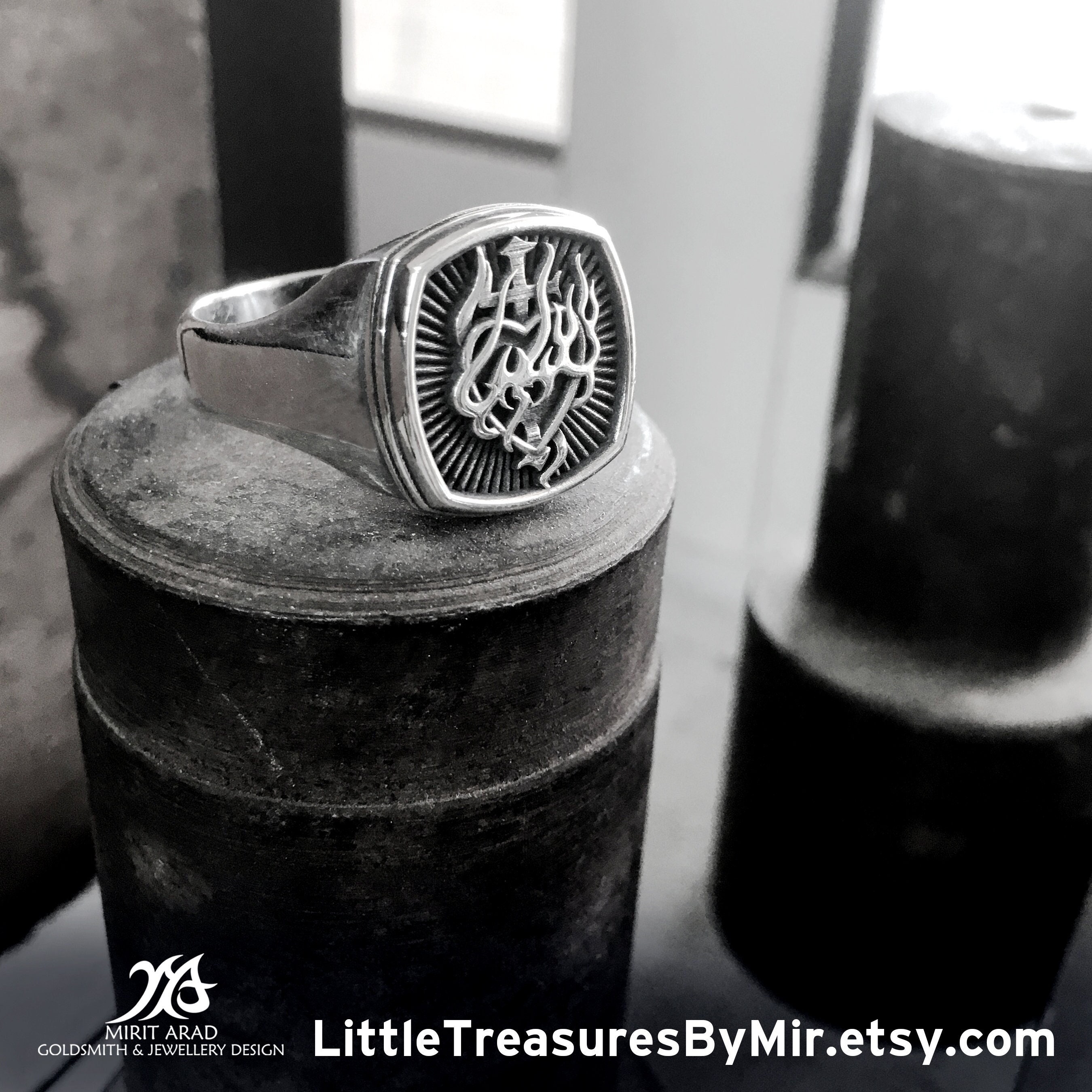 Depeche Mode Sacred Heart Ring, Square Statement Ring, Signet Ring