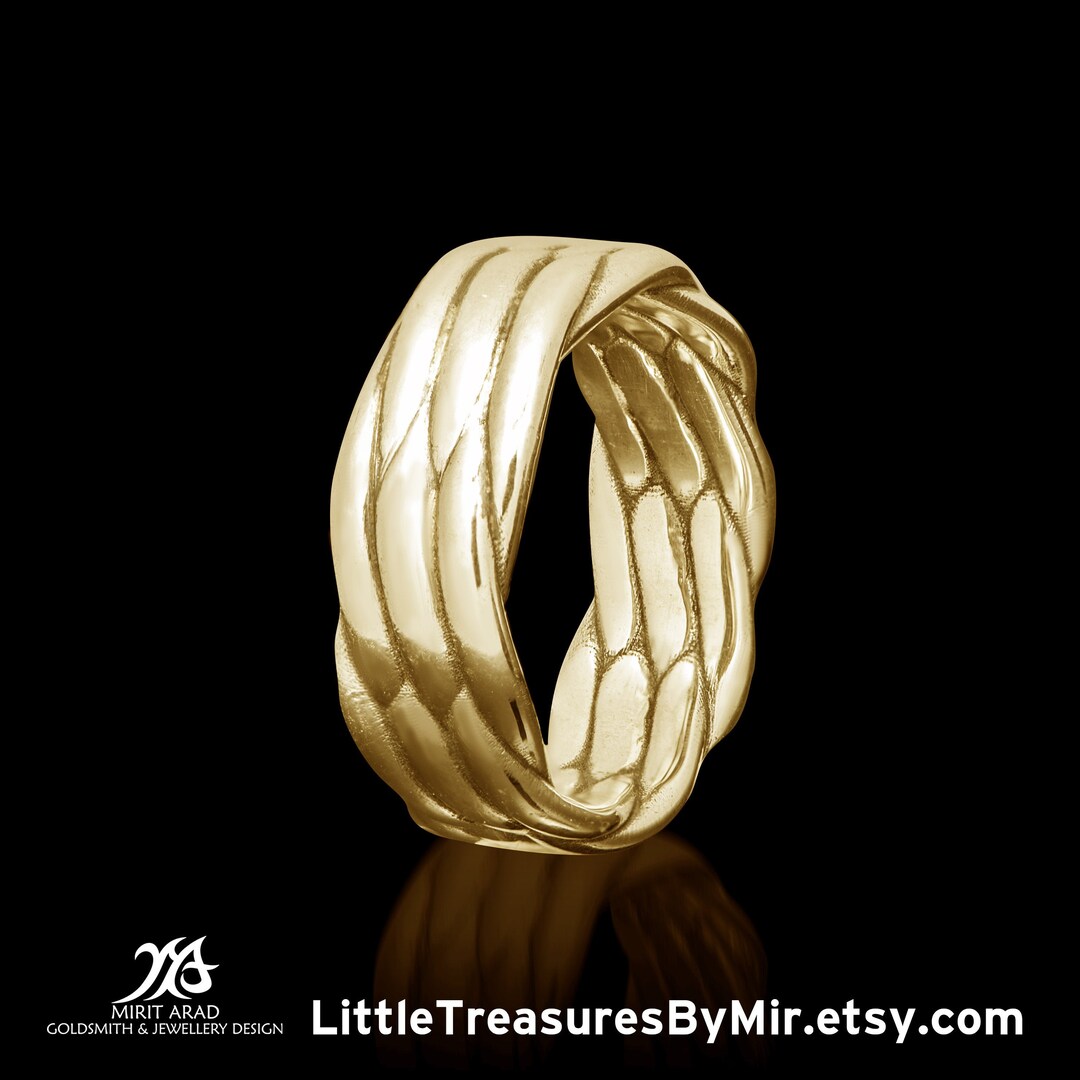 Solid Gold Wedding Rings A 14K Yellow Solid Gold Wedding Ring, Knitting Texture, Weaving Texture ...