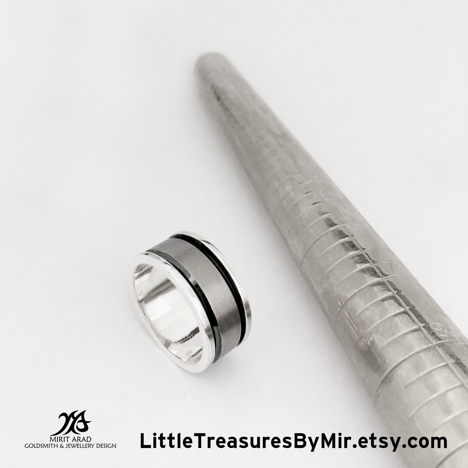 Silver and Tungsten spinner ring men ring wide spinner ring Etsy