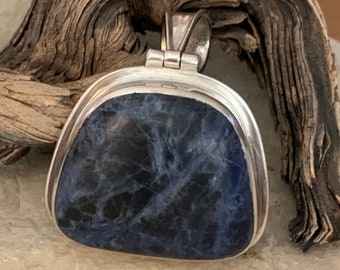 Silpada Sodalite Pendant on Black Leather Cord. Single Strand.