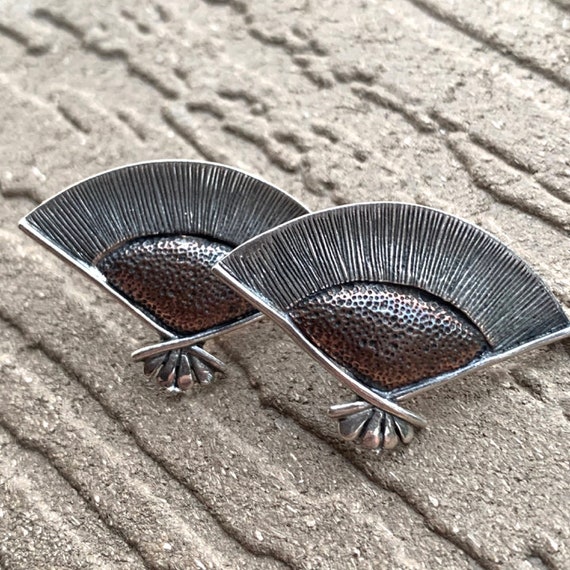 Fan Earrings. Copper and Sterling Silver Post Stud