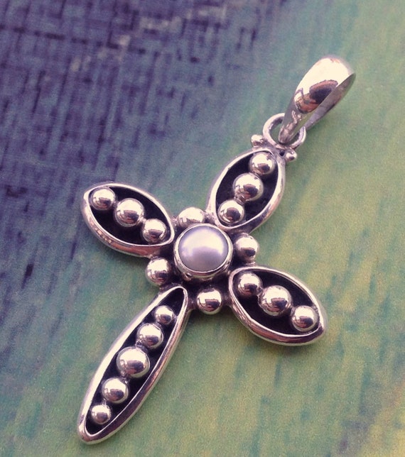 SILPADA Pearl Cross Pendant. Sterling 