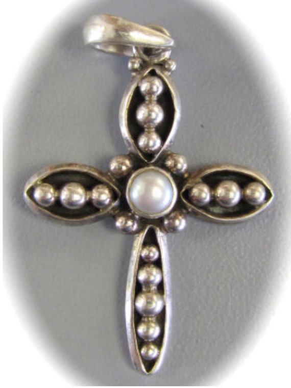 SILPADA Pearl Cross Pendant. Sterling 
