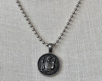 Christian Necklace on Stainless Steel Chain. Pewter Pendant.