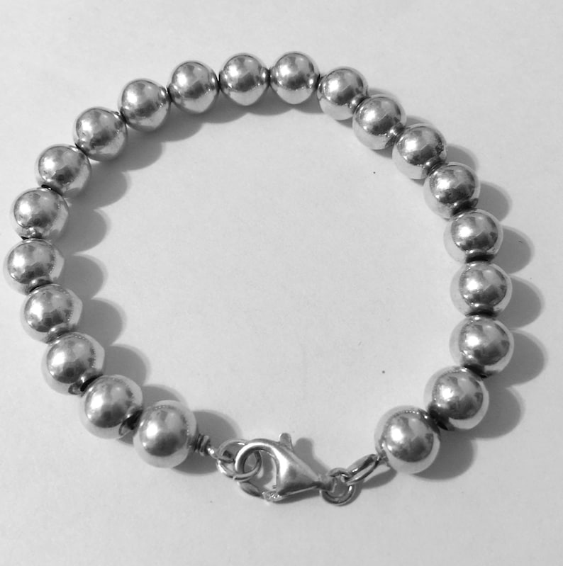 Bead Ball Bracelet. Sterling Silver. Lobster Clasp. Etsy