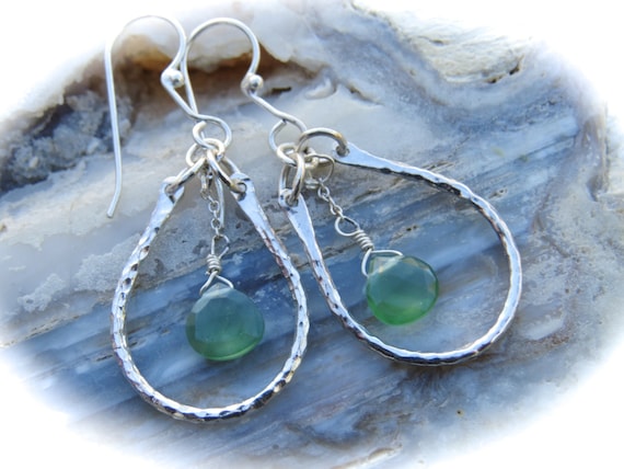 Texture Green Chalcedony Earrings Framed Sterling Silver Texture Green Chalcedony Earrings Framed Sterling Silver