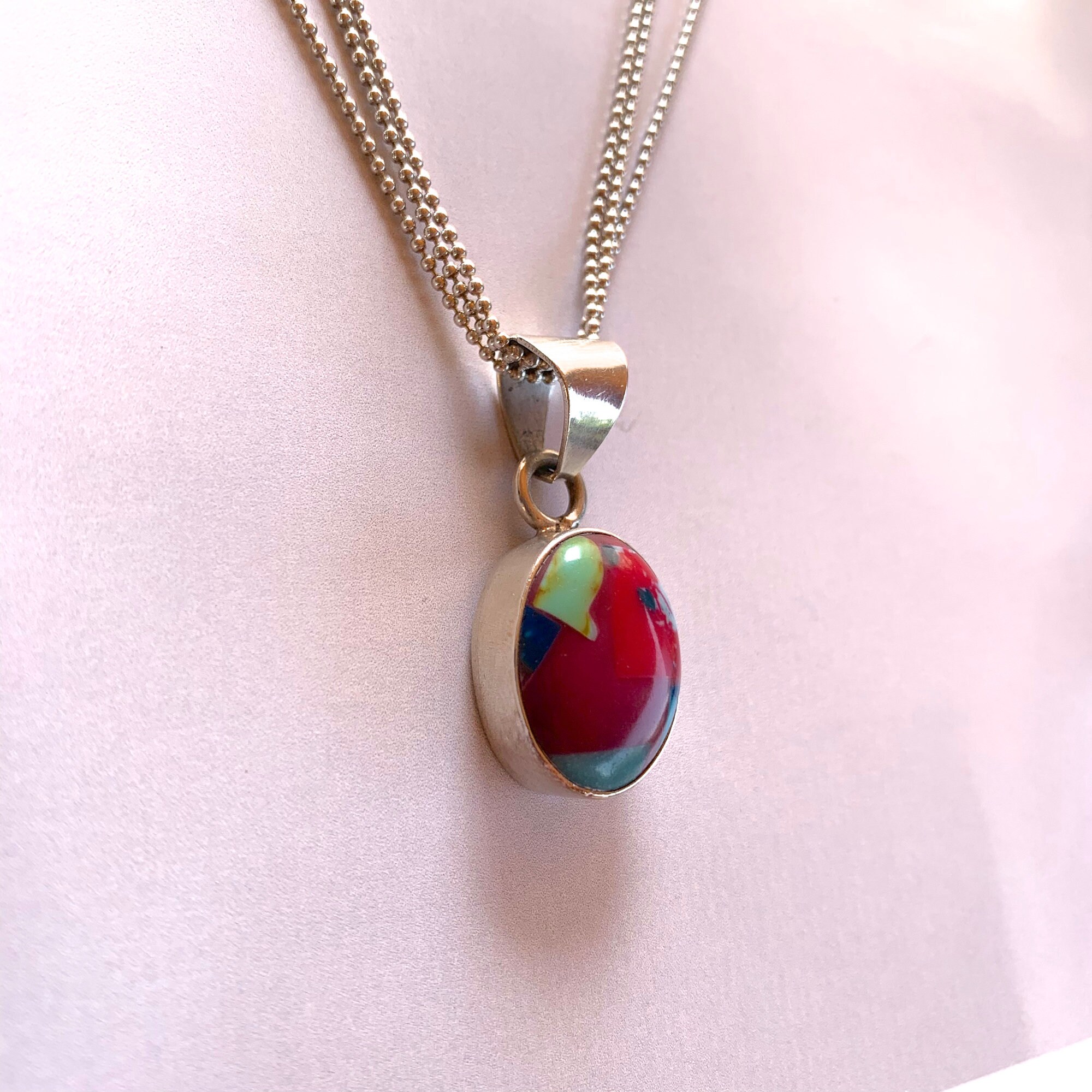 Pendentif Massif En Argent 925 Avec Turquoise Et Corail - 21,4 Grammes