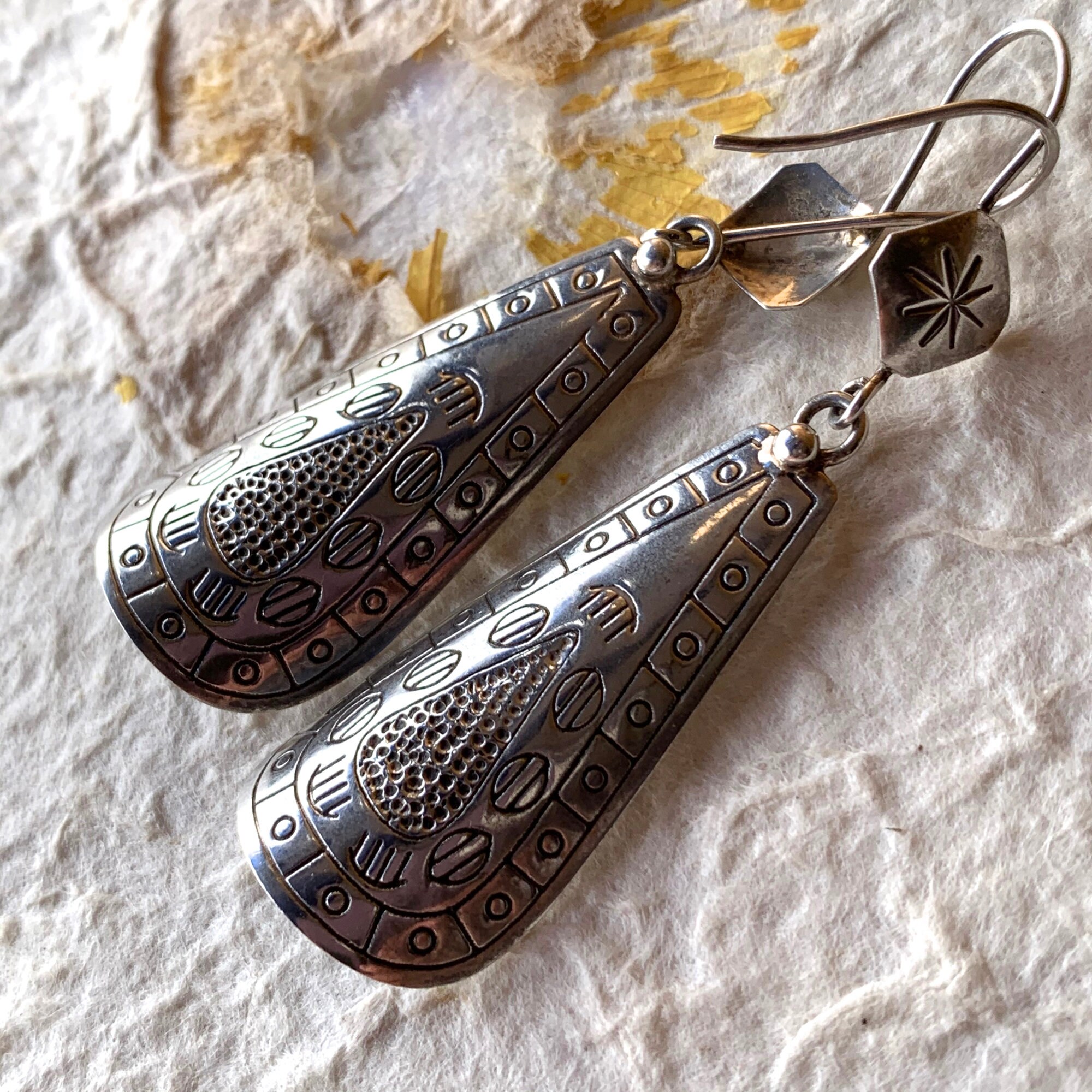 VINTAGE HOLLYWOOD★[925 Silver] Dew Curve Earrings ピアス Large Vintage Teardrop Guadalajara Plata Mexico Sterling